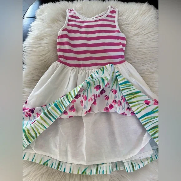 The Children's Place Pink & White Striped Bodice Floral Border Dress - Picture 4 of 8